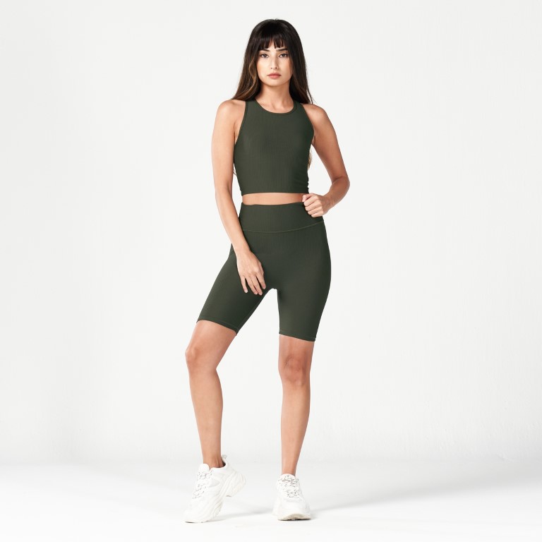 Code Ribbed Biker Shorts - Khaki